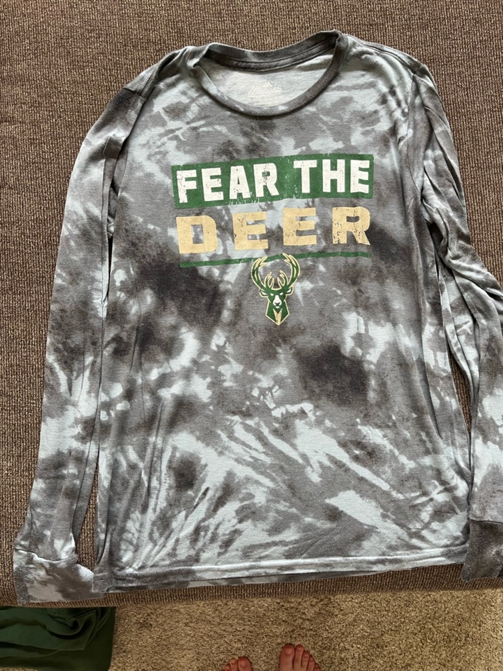 Gray Tie-Dye 'Fear The Deer' Milwaukee Bucks Long Sleeve Tee